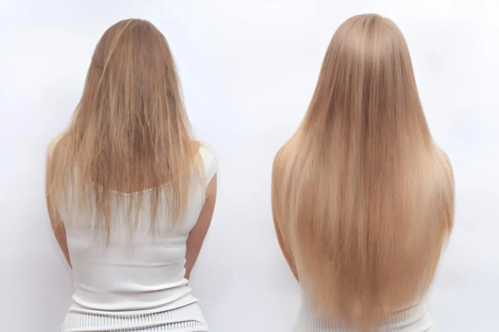 Hair Extensions Near Me showing before and after natural volume enhancement results